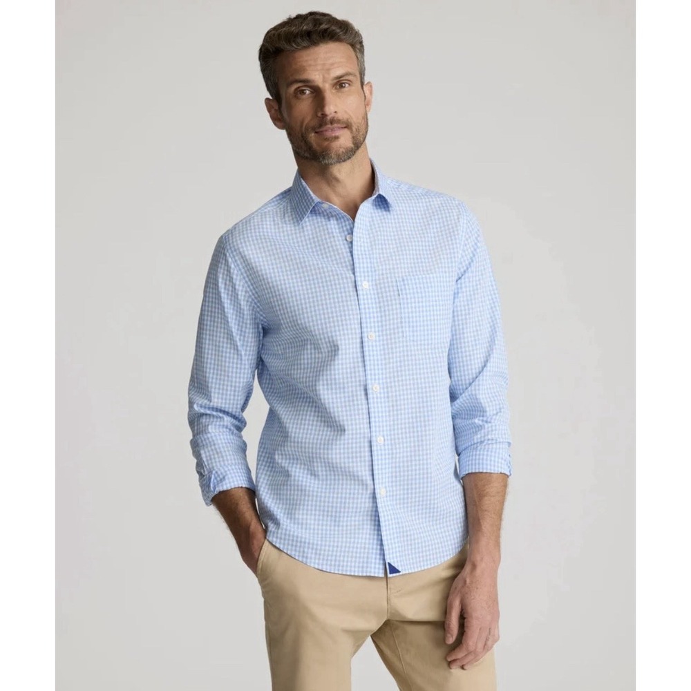 UNTUCKit Lawrence Shirt Mens XL Light Blue Check Plaid Wrinkle-Free Button Down